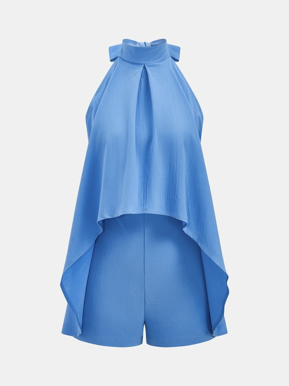 Commense Sky Blue Halter Romper with Draped Overlay